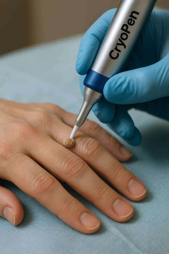 example of cryopen wart removal East Kilbride treatment on a persons finger