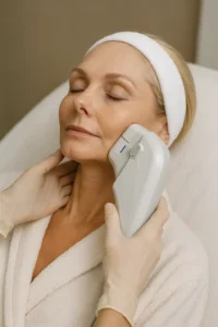 Woman receiving HIFU non surgical facelift treatment East Kilbride