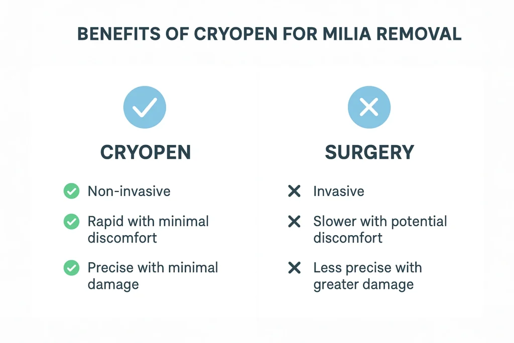 Benefits of cryopen for milia removal East Kilbride compared to surgical treatments.