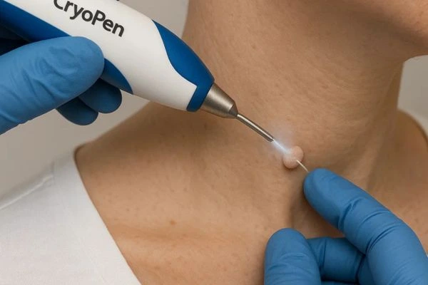 Person receiving Cryotherapy skin tag removal East Kilbride