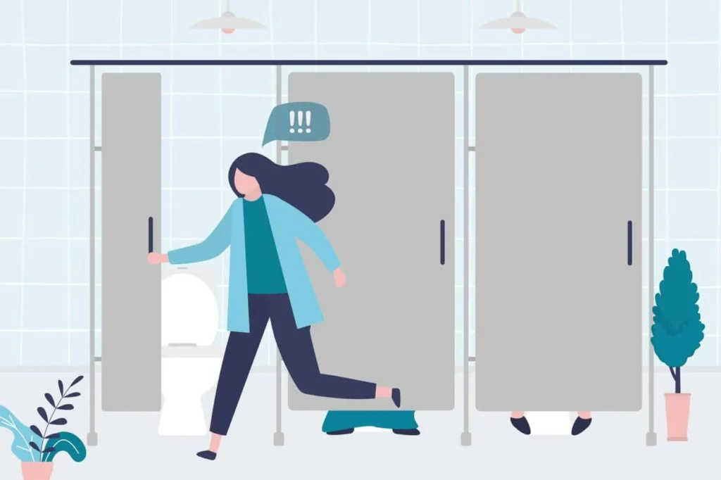 graphic of Urine incontinence East Kilbride woman running to the toilet.