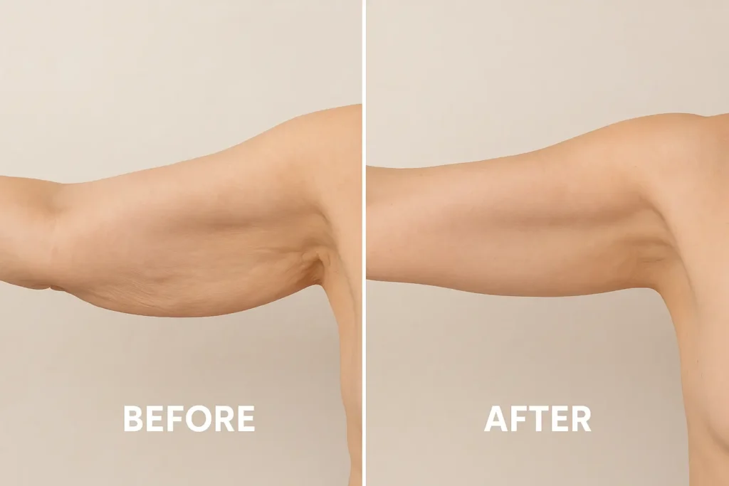 Picture of LA LIPO East Kilbride before and after results of skin tightening treatment on the upper arms.